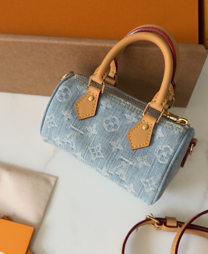 Louis Vuitton nano speedy monogramme jean bleu ciel
